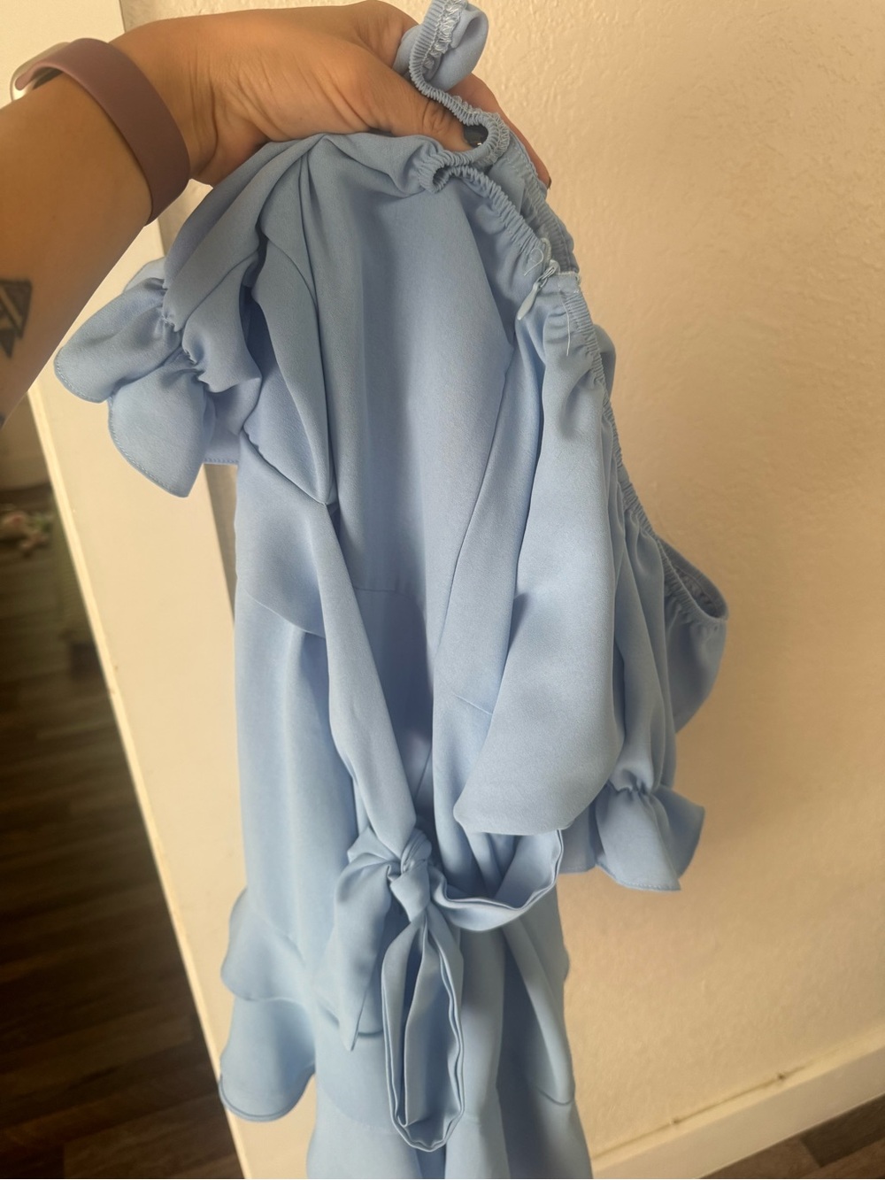 Light Blue Ruffle Wrap-Style Mini Dress - Picture 2 of 2
